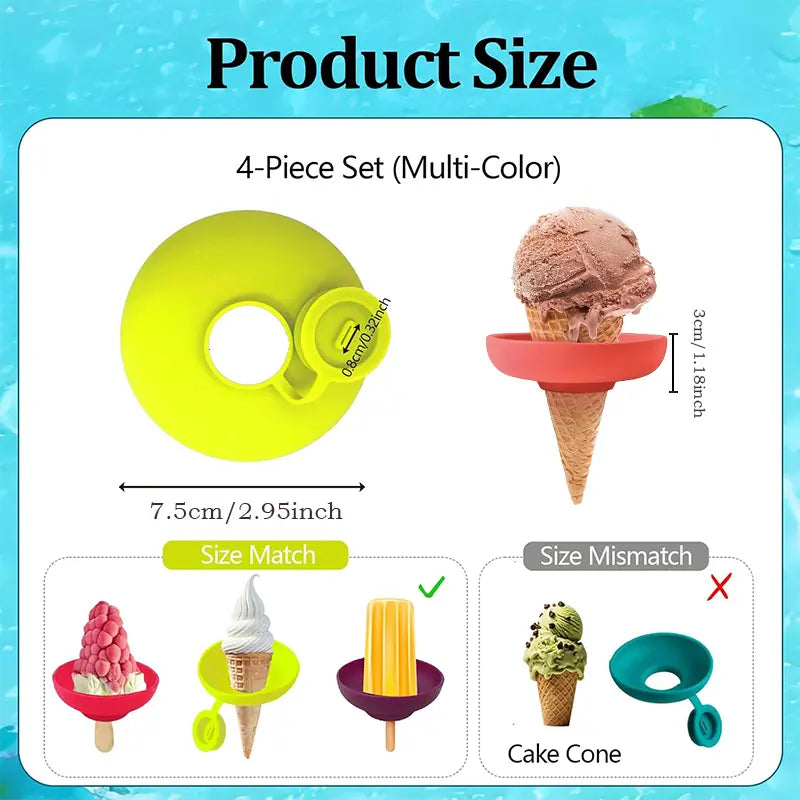 🍦4-piece silicone ice cream stand set - leak-proof cone stand with anti-drip cover