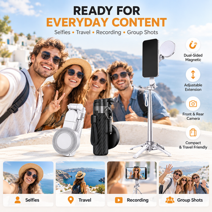 🧲Upgraded magnetic selfie stick – with 360° rotating and adjustable magnetic tripod