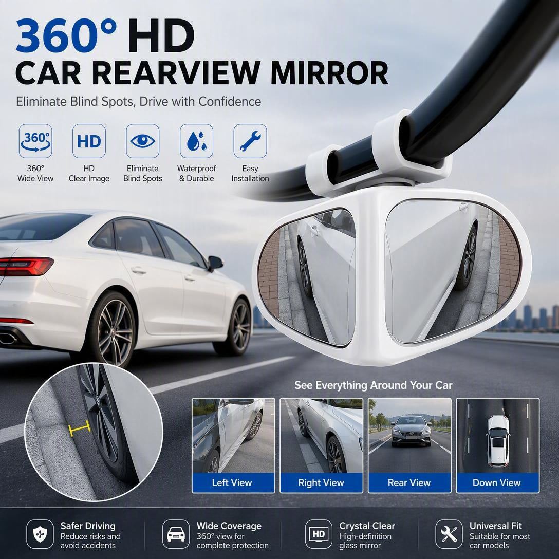 360° HD Car Rearview Mirror With Blind Spot Assist And Adjustable Small Round Mirror
