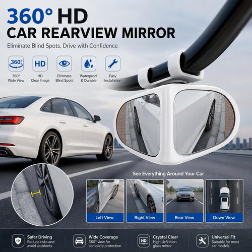 360° HD Car Rearview Mirror With Blind Spot Assist And Adjustable Small Round Mirror