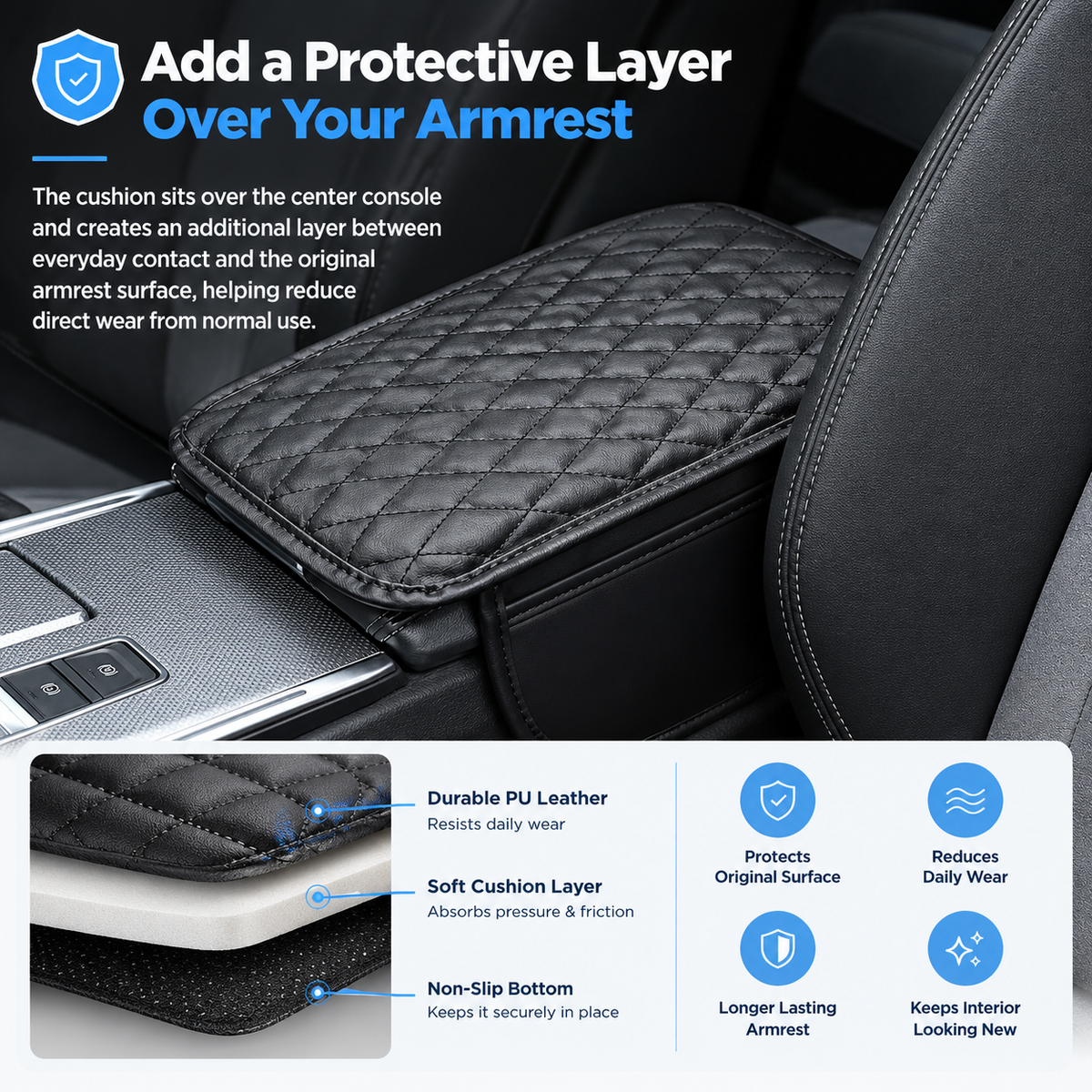 🚗Multi-functional car armrest box mat (with built-in storage bag)