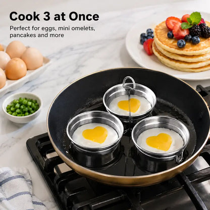 Stainless Steel Egg Poacher, 3 Cavity Steaming Egg Mold with Handle