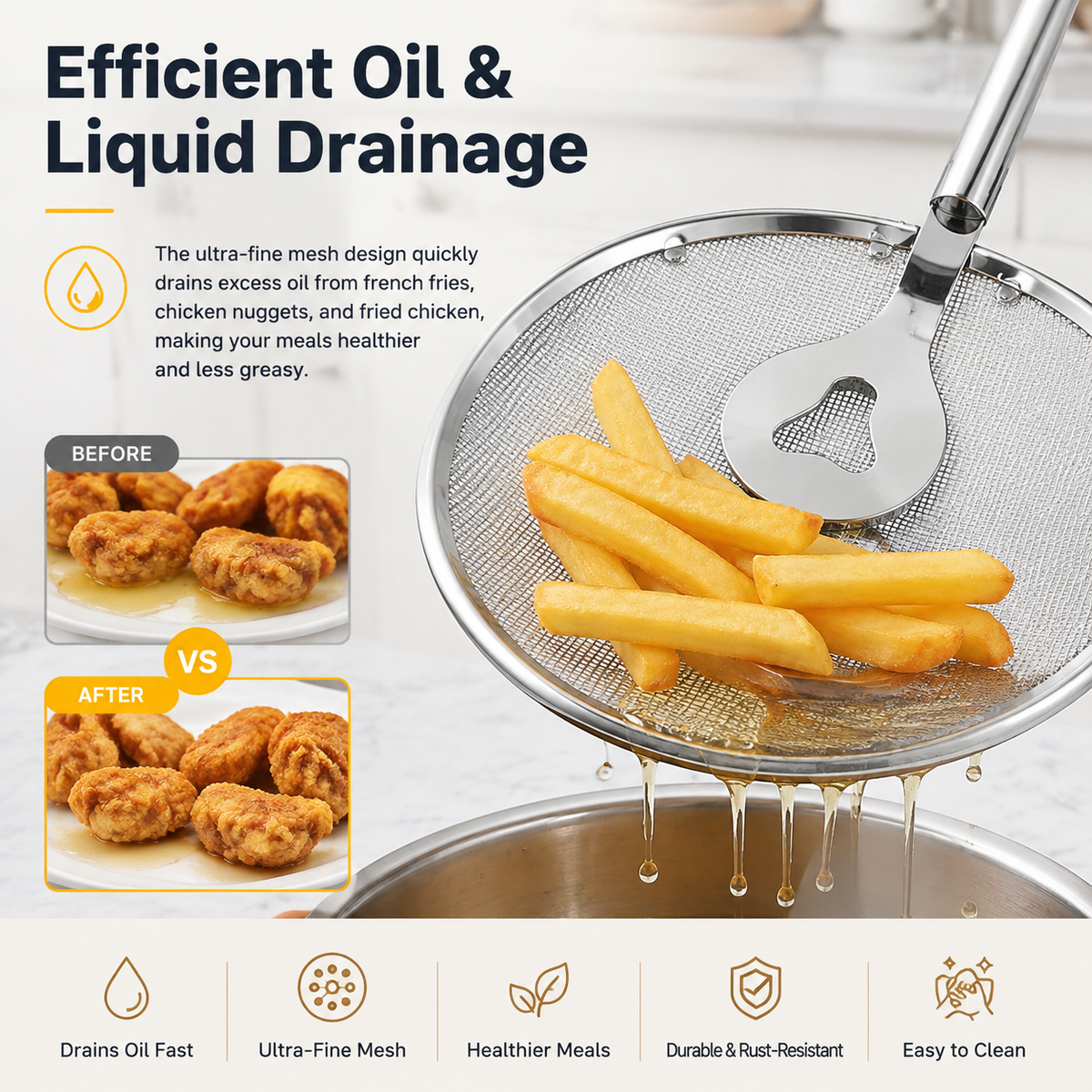 🍳2-in-1 Stainless steel frying filter clip