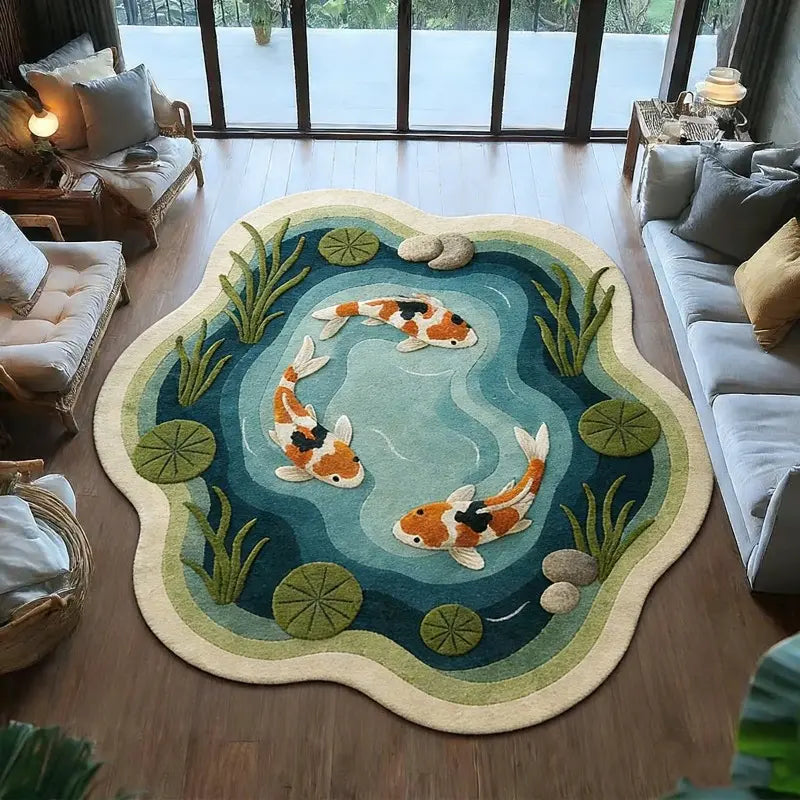 🐠Koi and lotus pond pattern plush carpet