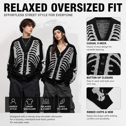 🧥Skull Print Button-Up Sweater