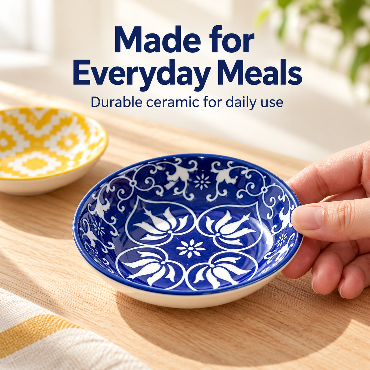 🍽️Round ceramic sauce bowl with colorful geometric patterns