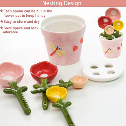 🏺Decorative flowerpot ceramic measuring spoon set with storage base