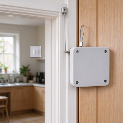 Pull cord automatic door closer