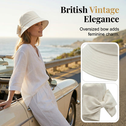 👒Summer Hot Sale☀️Women's Bowknot Wide Brim Sun Protective Hat