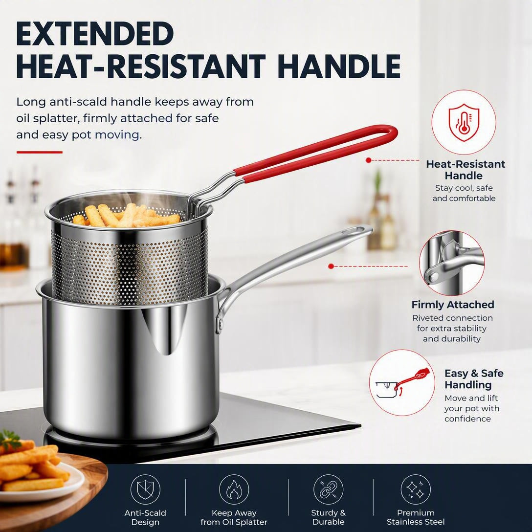 🔥Stainless Steel Deep Fryer &amp; Strainer Pot Set
