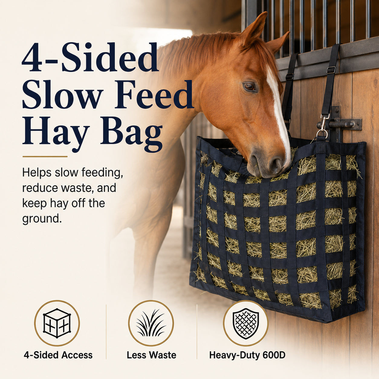 🔥4-Sided Slow Feed Hay Bag – Heavy-Duty Horse Hay Feeder to Reduce Waste & Promote Healthy Digestion