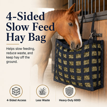 🔥4-Sided Slow Feed Hay Bag – Heavy-Duty Horse Hay Feeder to Reduce Waste & Promote Healthy Digestion