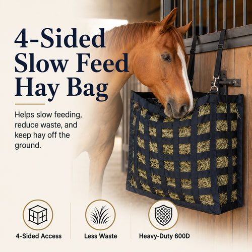🔥4-Sided Slow Feed Hay Bag – Heavy-Duty Horse Hay Feeder to Reduce Waste & Promote Healthy Digestion