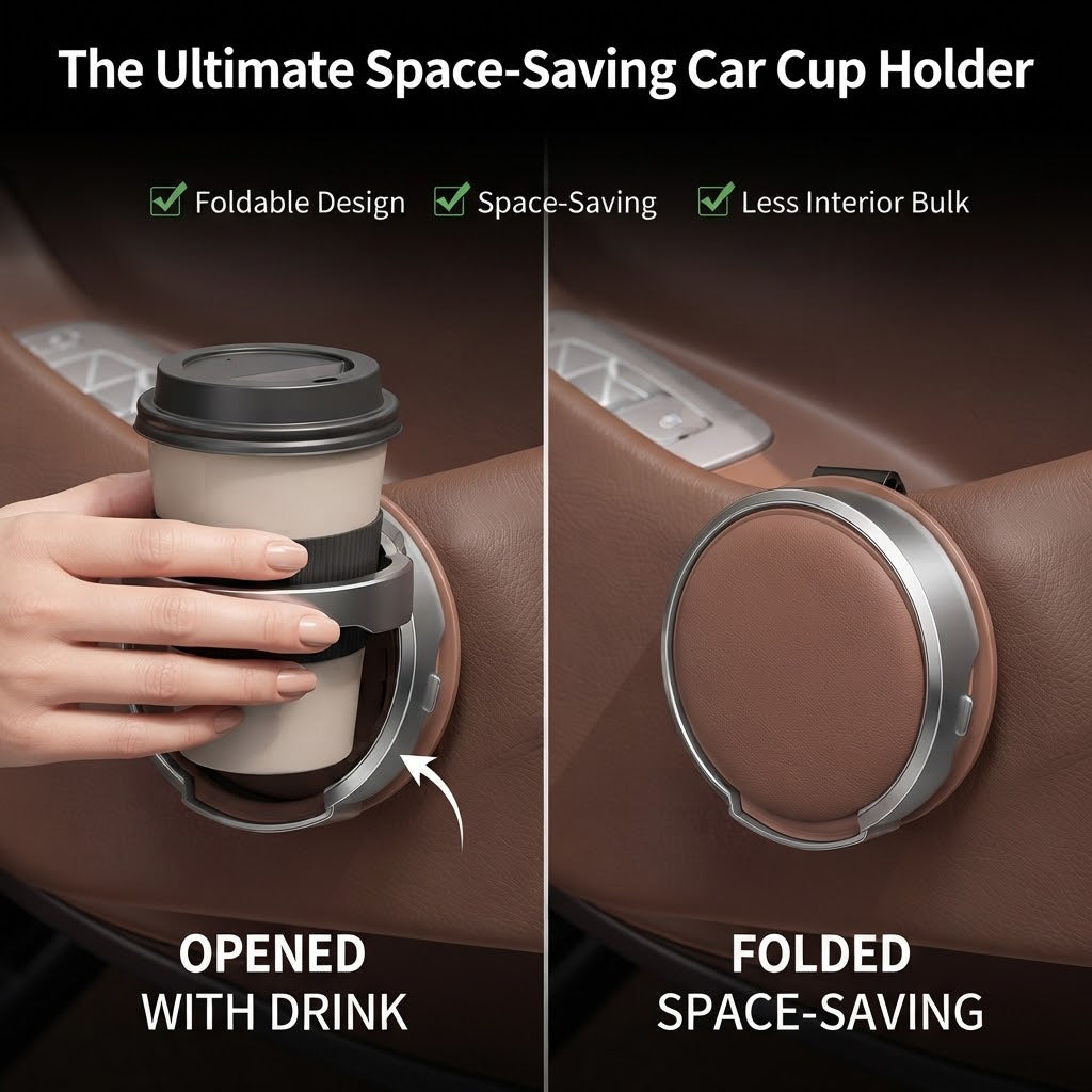Universal Foldable Car Cup Holder with Hook
