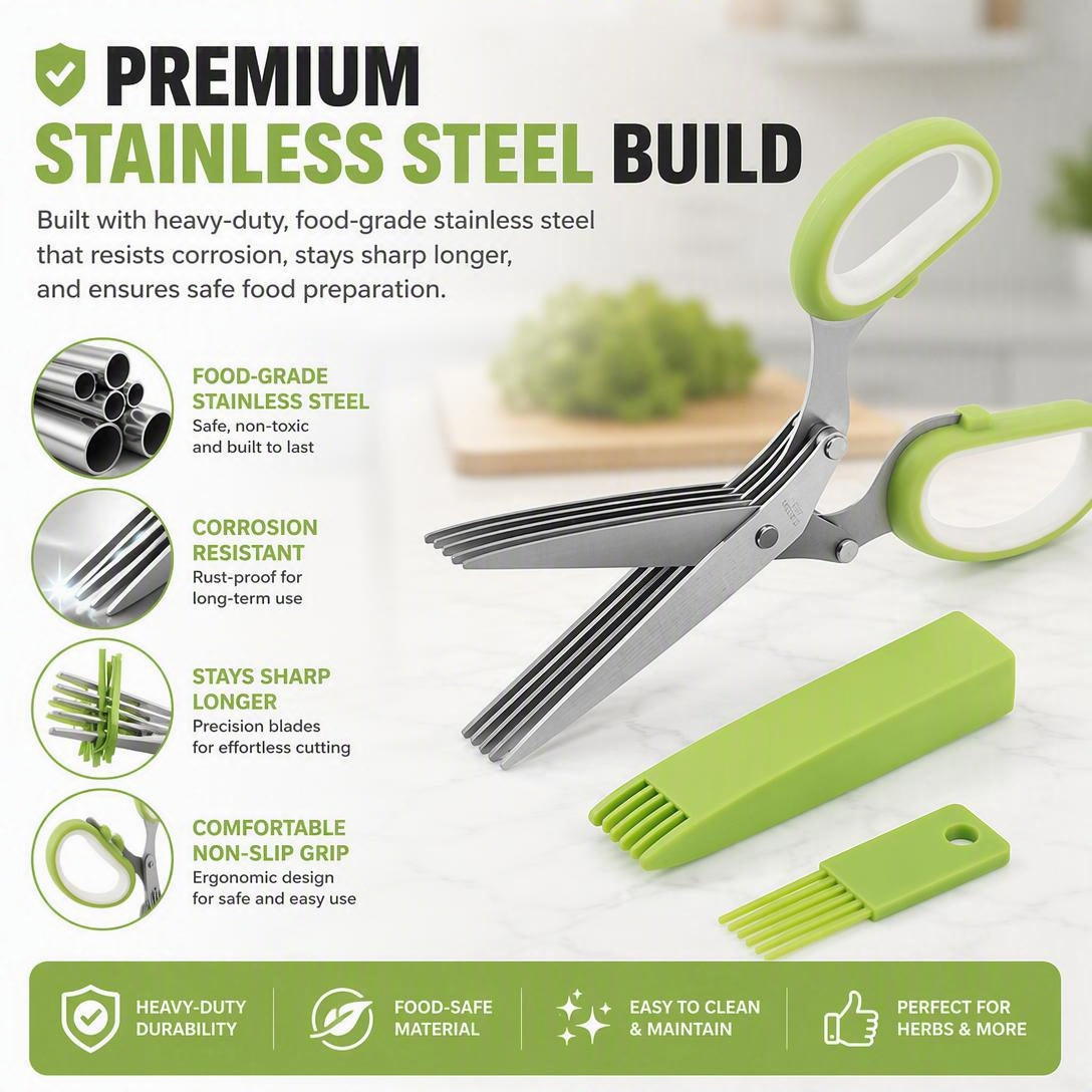 ✂️5-Blade Stainless Steel Herb &amp; Scallion Scissors
