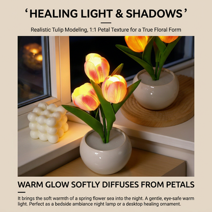 🌷LED Dimmable Plastic Tulip Artificial Flower Desk Lamp with Vase