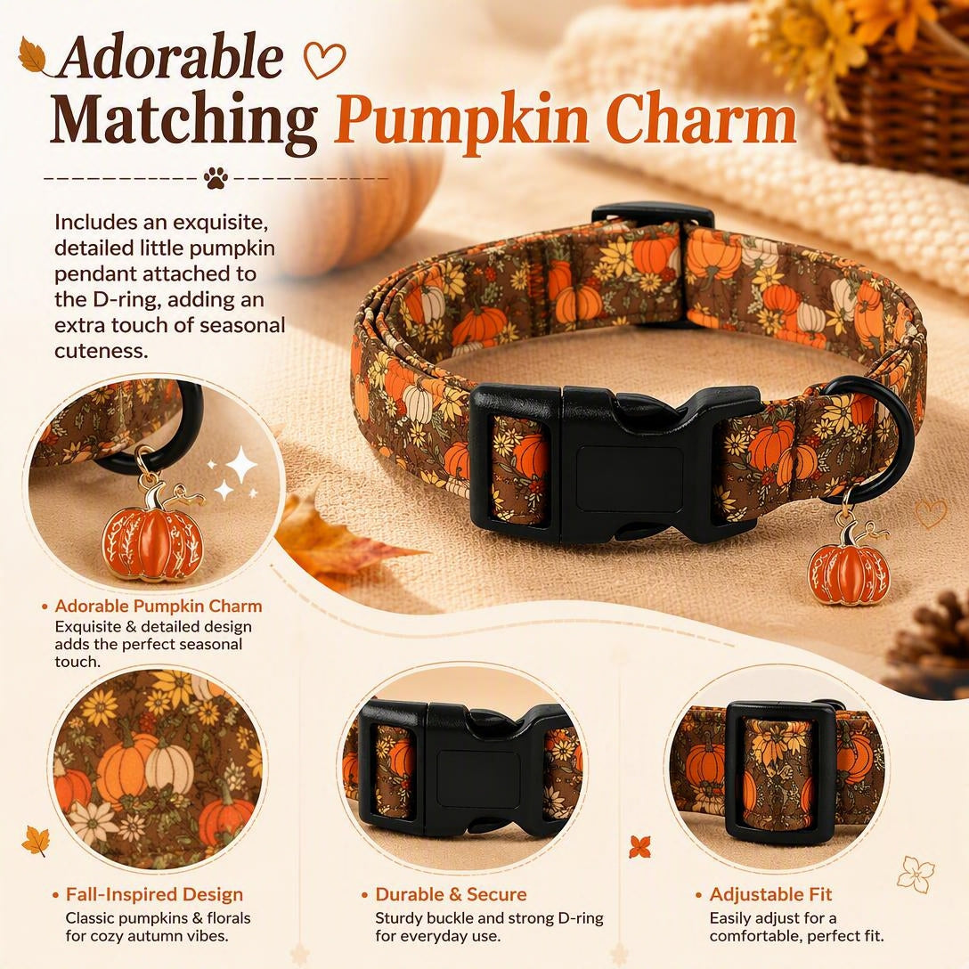 🎃Autumn Pumpkin Dog Collar — Adjustable Pumpkin and Sunflower Collar