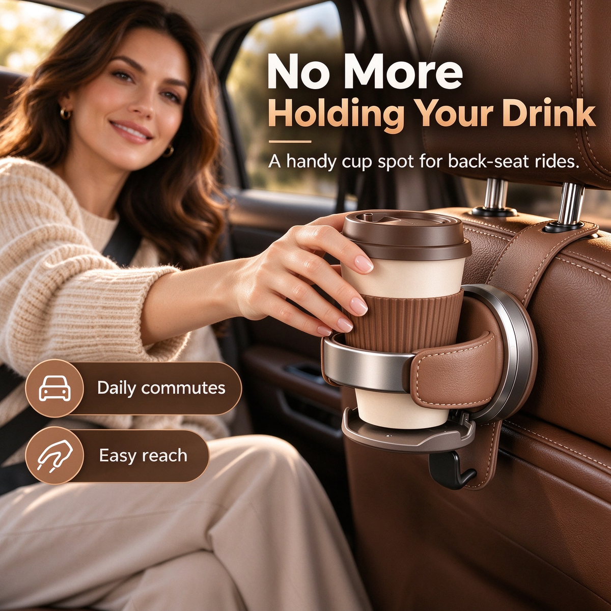 Foldable Car Seat Cup Holder with Hook