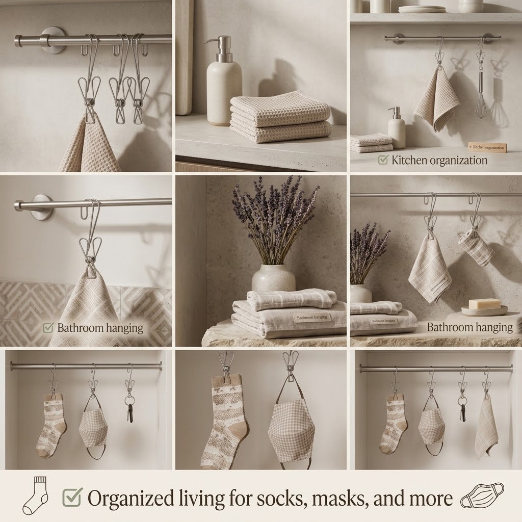Multi-Purpose Stainless Steel Hanging Clips（10Pcs）