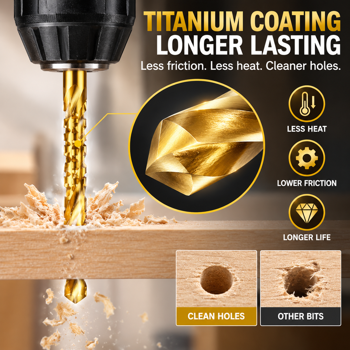 ⚙️Titanium-coated high-speed steel drill bit kit, suitable for metalworking and wood drilling