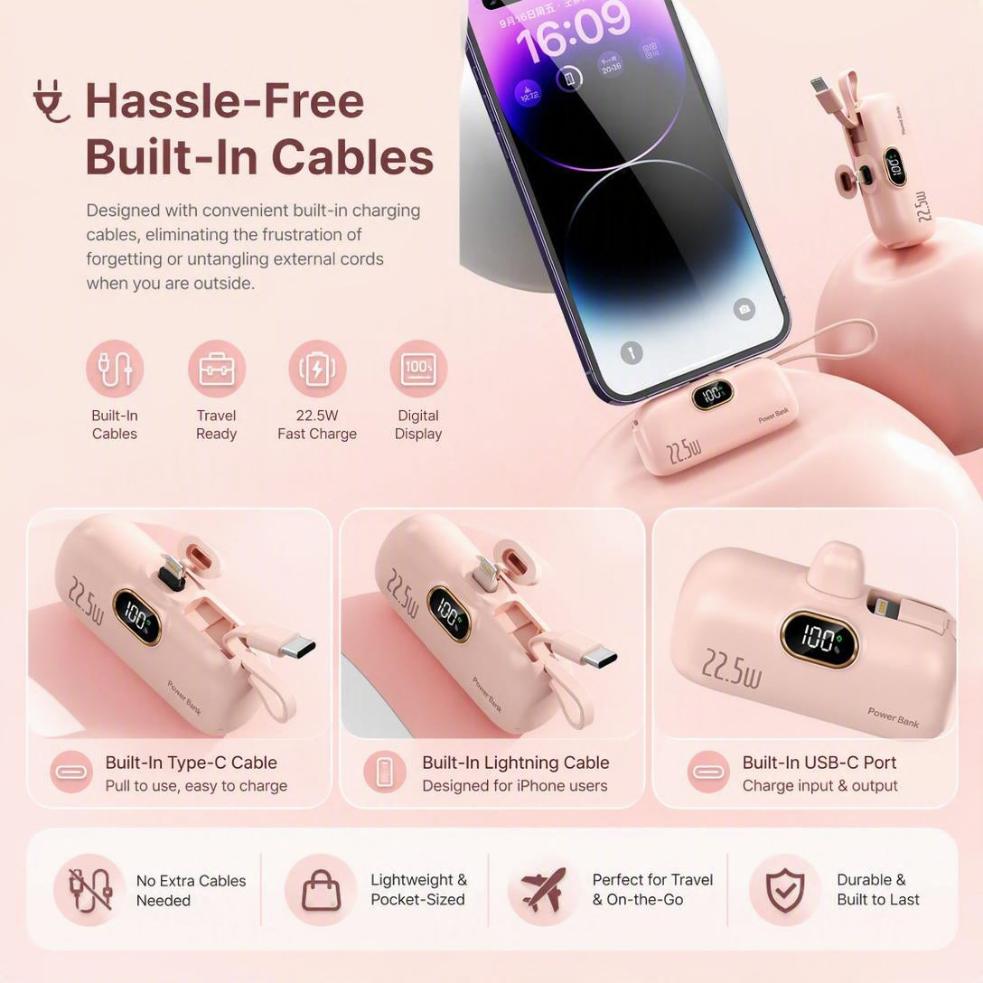 🔋5000mAh Mini Portable Power Bank