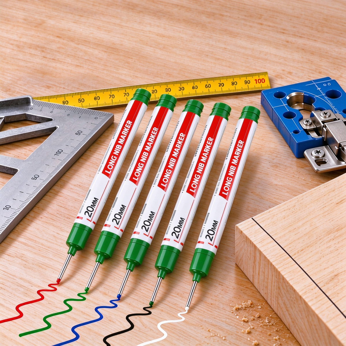 📏 5-Piece Long-Nose Deep-Hole Woodworking Marker Set