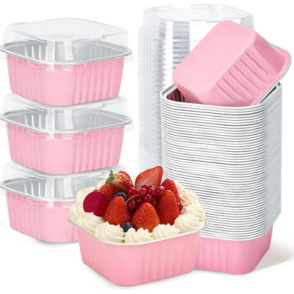 🎂💖 5oz Mini Aluminum Foil Bakeware Pans with Plastic Lids