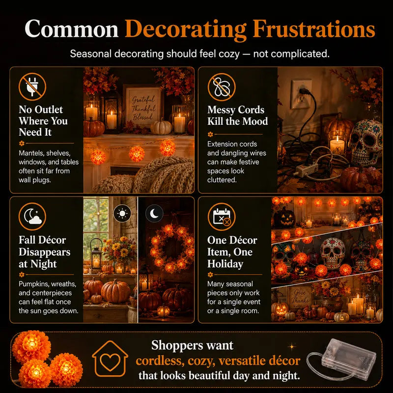 Marigold LED Memorial String Lights For Ofrendas & Remembrance
