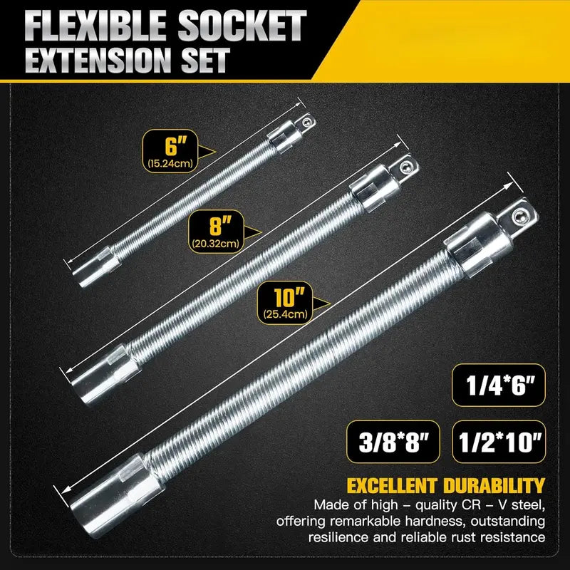 🔧 Socket Ratchet Wrench Set - 3 Bendable Shafts Connecting Rod