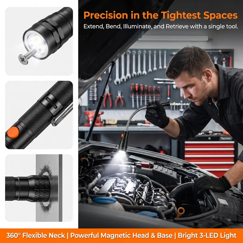 Extendable LED Magnetic Pickup Flashlight For Repair & Men’s Gift