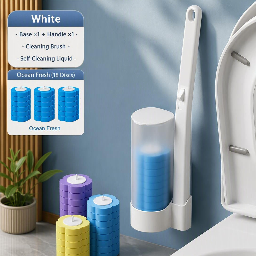 Disposable Toilet Brush Wall-Mounted With Replaceable Brush Heads.