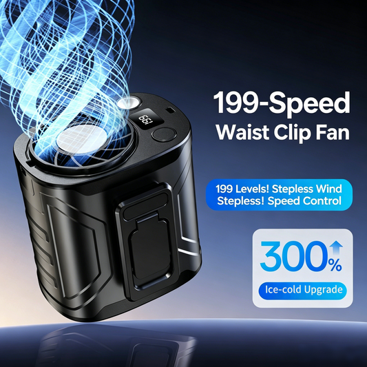 💨 Wearable Portable Waist Fan with Cellphone Stand and Double Clips