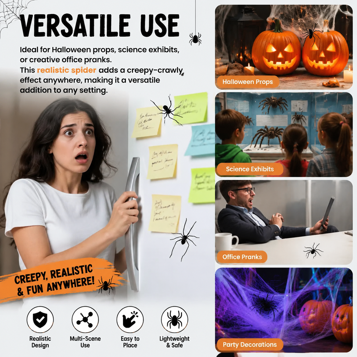 Halloween Prank Fake Spider Magnetic Fridge Sticker（5PCS）