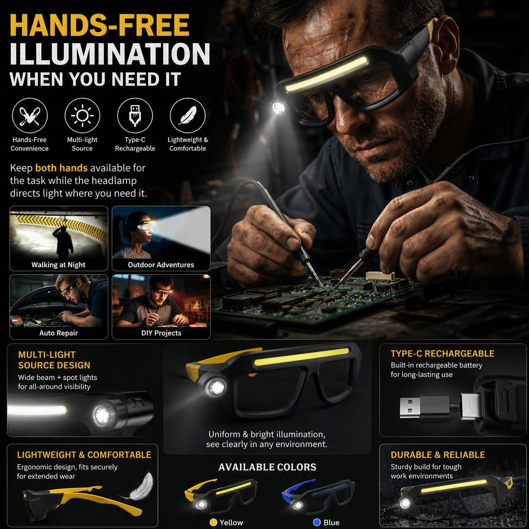 Rechargeable Lighted Safety Glasses with LED Headlamp