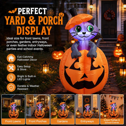 🎃Animated Halloween inflatable cat pumpkin with LED lights