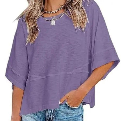 🛍️Women's Summer Casual Crewneck Batwing Top - Loose Fit, Cute & Breezy 🌸☀️
