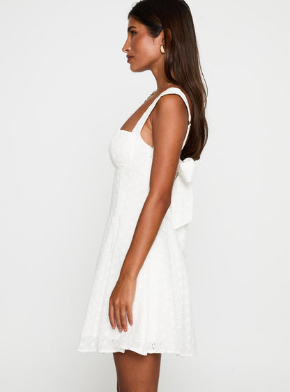 Embroidered Mini Dress White