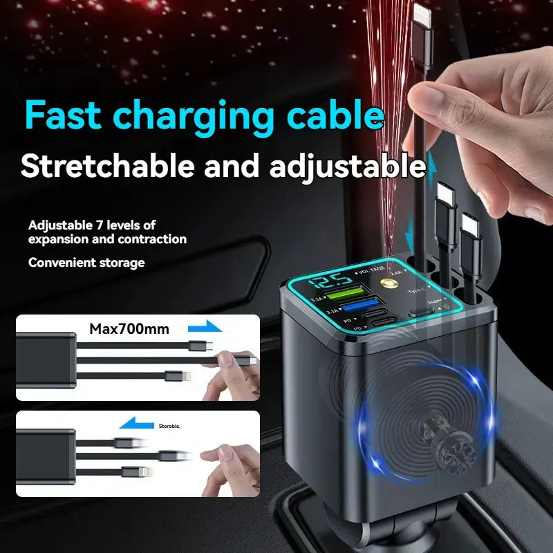 7-in-1 Retractable 120W Car Charger with Starry Sky Ambient LightAutomobiles