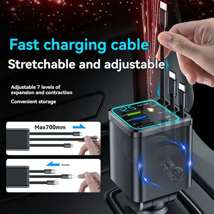 7-in-1 Retractable 120W Car Charger with Starry Sky Ambient LightAutomobiles