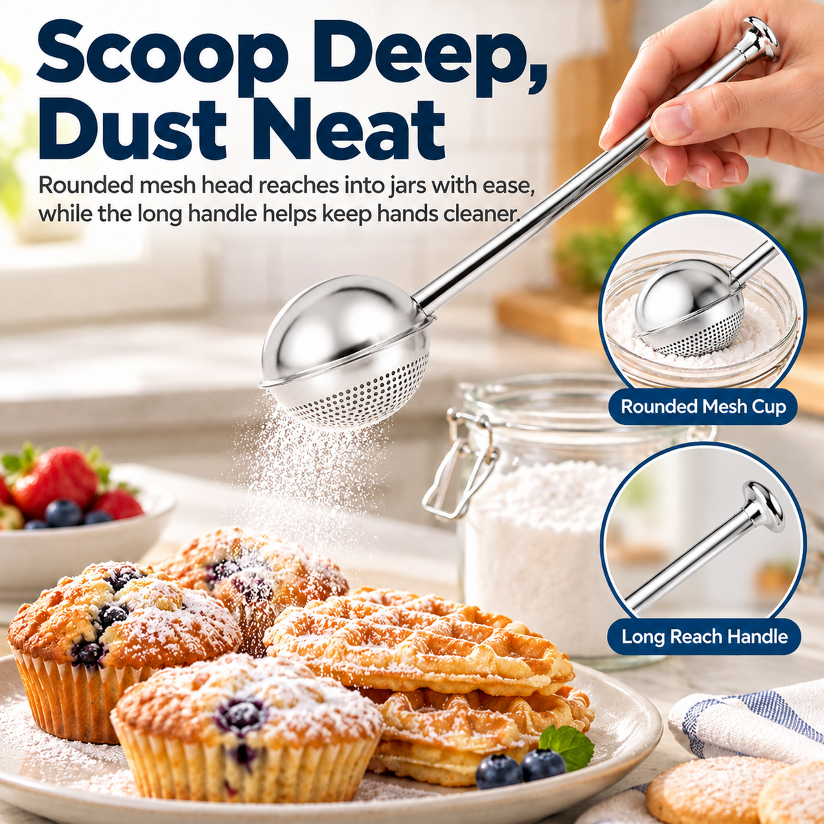 🥄Stainless Steel Long-Handled Mesh Flour Sifter/Duster — Suitable for Various Powders