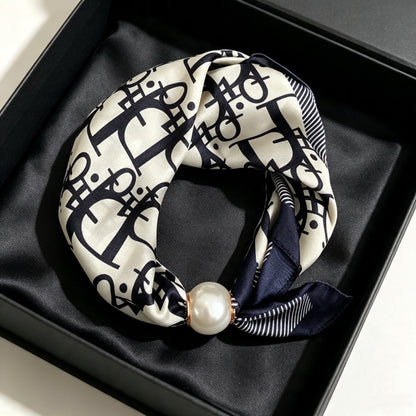 Lazy Snap-On Floral Satin Neck Scarf with Pearl Clasp
