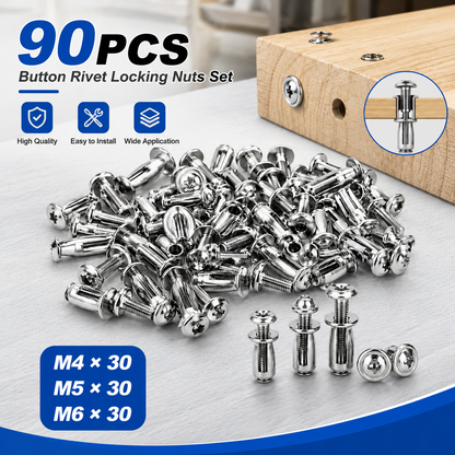 Heavy-Duty Carbon Steel Button Rivet Locking Nuts Set - Durable, Rustproof