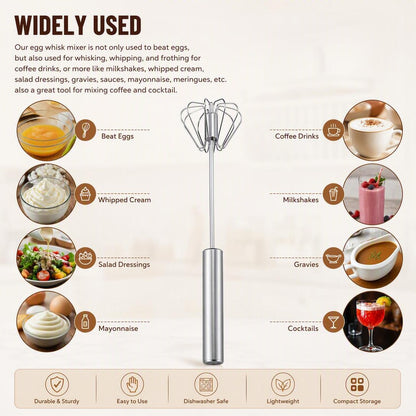 Stainless Steel Semi-Automatic Egg Whisk for Baking and Cooking