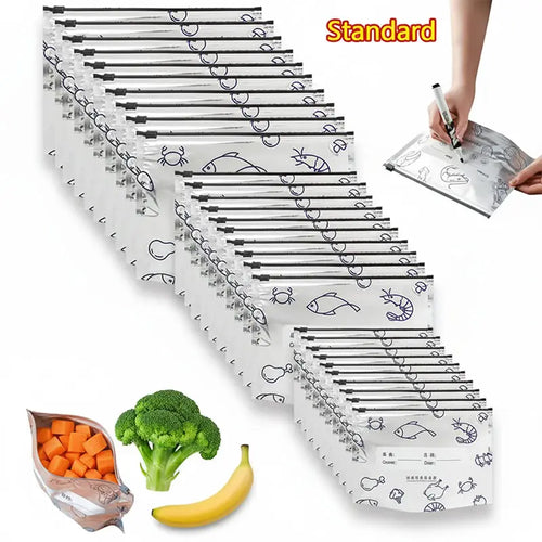 🛡️🥬 Reusable thickened upright aluminum foil sealing storage bags with labels