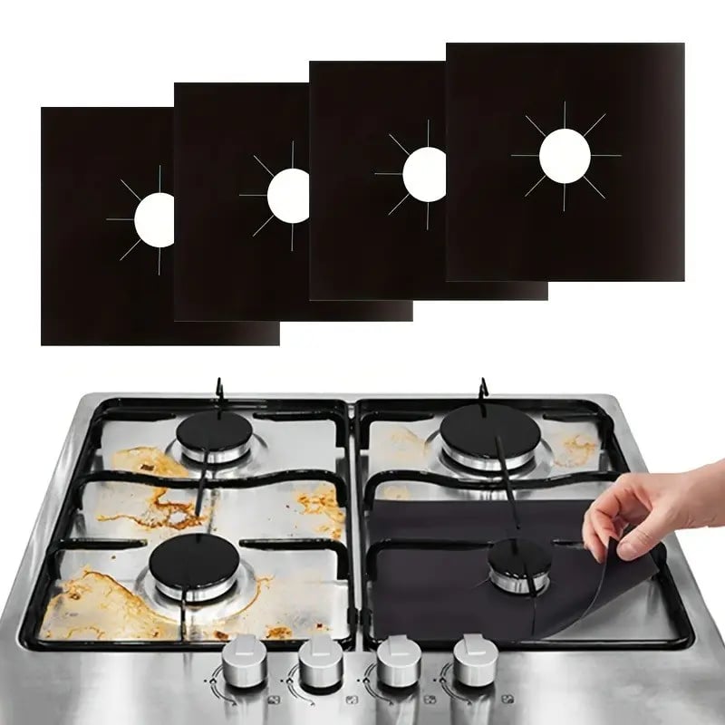 4-Pack Reusable Gas Stove Burner Liners | Non-Stick & Heat-Resistant Protectors 🍳✨