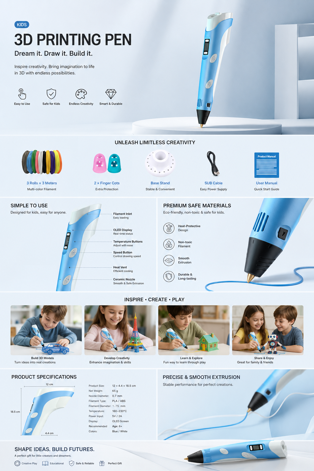 Smart 3D Printing Pen for Kids‑Easy‑Use DIY Drawing Pen