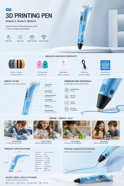 Smart 3D Printing Pen for Kids‑Easy‑Use DIY Drawing Pen