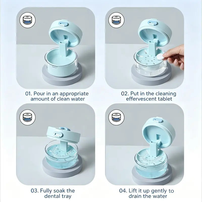 🦷💧 Retainer Cleaner Case Box, With a drainage tray, including a mirror and a brush