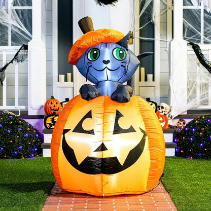 🎃Animated Halloween inflatable cat pumpkin with LED lights