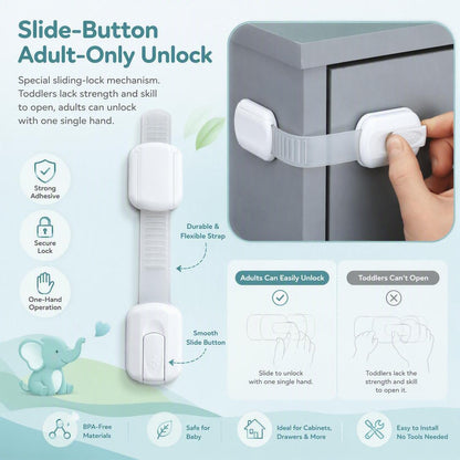 Baby Safety Cabinet Locks 0-3 Years Toddler Protection (6 Pack, Non-Toxic ABS & TPE)